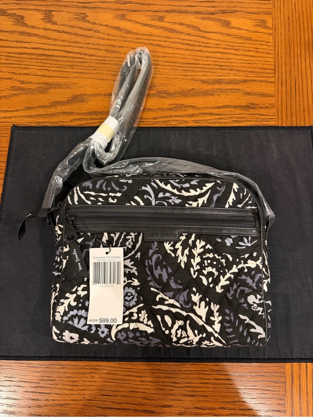 Vera Bradley Black, White and Lavender Quilted Crossbody Bag